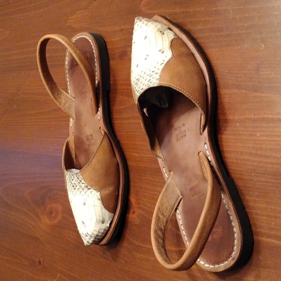 RIA Menorca Slingback Snakeskin Print Leather Sandals, Size (38) 7.5-8 US, Brown - Picture 4 of 7